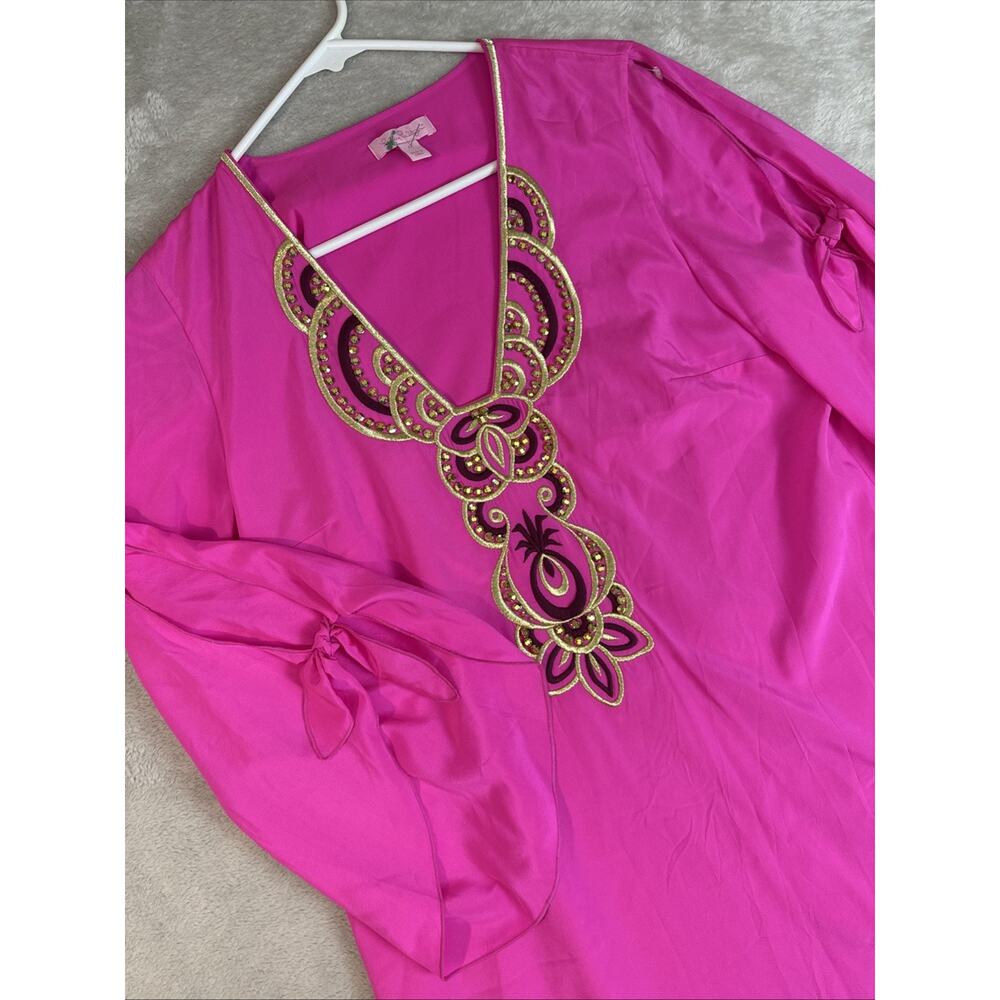 LILLY PULITZER Avila Silk Embellished Mini Dress Pink Gold Glam Beach Coastal